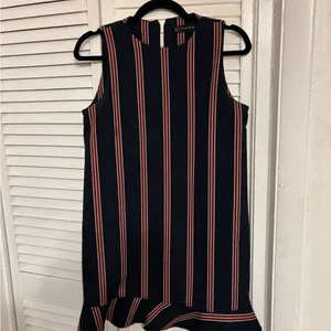 Zara Navy Red Stripe Thick Shift Dress Ruffle Hem m thumbnail 2