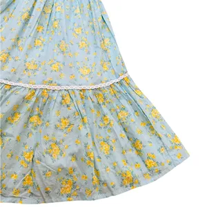 Womens Midi Skirt Light Blue Yellow Floral Cottagecore Boho Feminine Summer thumbnail 4