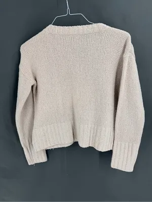 ATM Cropped Long Sleeve Slouchy Pocket V-Neck Sweater thumbnail 3