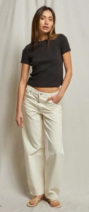 Perfect White Tee Katz Black Ribbed Cotton T Shirt L thumbnail 1