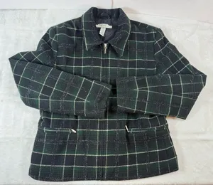 Old Navy Vintage Y2K Old Navy Zip Up Plaid Jacket Blazer‎ Women’s Medium Green thumbnail 1