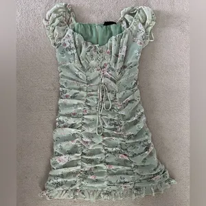 Hazel Boutique Green Floral Ruched Ruffled Mini Dress thumbnail 2