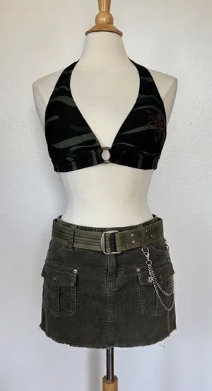 Y2K Camo Pink Triangle Bikini Crop Top Green Size 10 thumbnail 1