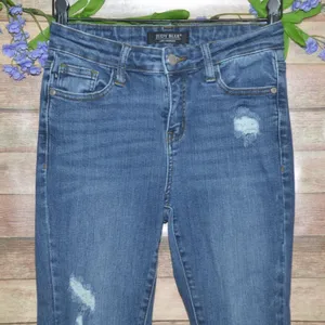 Judy Blue Skinny Jeans Ladies 3 26 Distressed Stretch Denim Pants Raw Cuffed Hem thumbnail 2