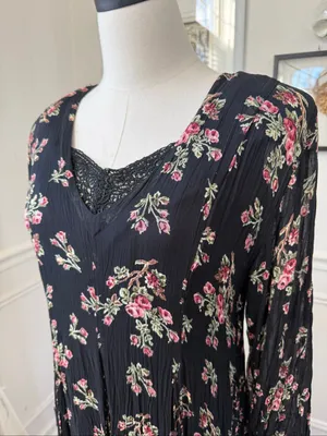 Vintage 90s Starina Feminine Witchy Boho Black Floral Maxi Dress M thumbnail 7