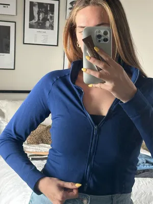 Fabletics blue double zipper jacket  thumbnail 2