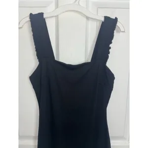 Lulus Persuasion Black Ruffled Bodycon Midi Dress Small Square Neck LBD thumbnail 5