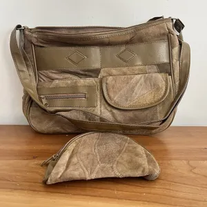 Patchwork Soft Leather & Suede Handbag Purse Shoulder Bag & Coin Purse Tan Brown thumbnail 1