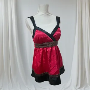 A. Byer Womens Vintage Y2K Pink Black Satin Tie Back Vneck Cami Blouse Large thumbnail 3