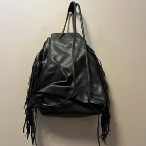 Victoria’s Secret Black‎ Faux Leather Fringe Backpack Boho Shoulder Bag thumbnail 3