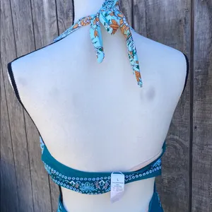 Cupshe Teal Floral Piece Cut Out Plunge Sides Halter One Piece Swimsuit Size L thumbnail 6
