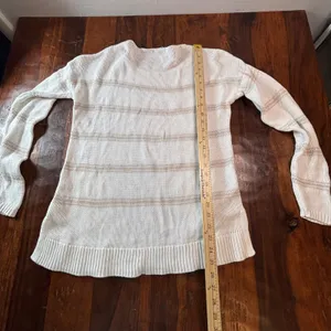 Gap Womens Large‎ White Tan Striped 100% Cotton Long Sleeve Crew Neck Sweater thumbnail 6
