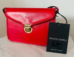 MASSIMO CASTELLO Tamonato Italian Leather Crossbody Bag Designer Luxury, Red NWT thumbnail 1