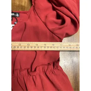 Missguided Women's Puff Sleeve Wrap Over Skater Dress Burgundy Size US:4 NWT thumbnail 8
