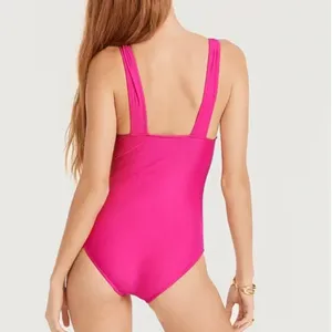 J. CREW Ruched V-Neck‎ One Piece Swimsuit Women's 10 Radiant Fuchsia Beach NEW thumbnail 3