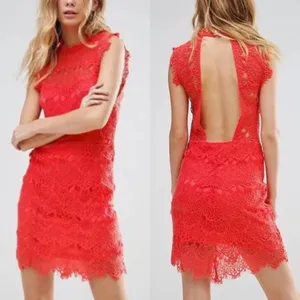 Free‎ People Intimately Daydream Bodycon Slip Lace Dress Coral Pink Plunge Back thumbnail 2