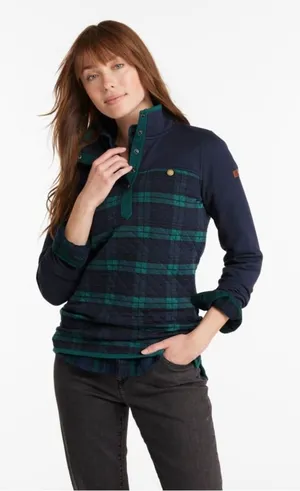 L.L. Bean quilted Mock‎ neck pullover sweatshirt blue green women's small petite thumbnail 1