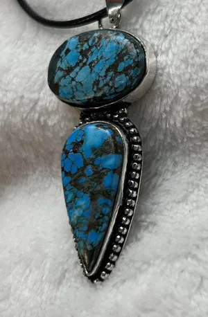 Turquoise Natural Gemstone 925 Silver Plated Gemstone Pendant Necklace thumbnail 3