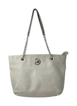 Michael Kors Double Strap‎ Jet Set Shoulder Chain Tote Handbag Gray Leather thumbnail 1