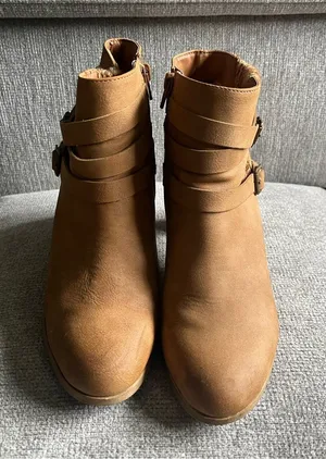 me too Tan Suede-Strap Ankle Booties thumbnail 1