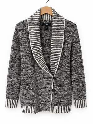 Gap Oversized Marled Black Gray Shawl Neck Button Front Cardigan Sweater XS Cozy thumbnail 4
