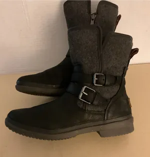 UGG women Black Leather and Gray Wool Moto simmens Boots US 8.5 thumbnail 1