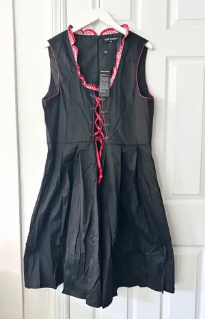 Scarlet Darkness NWT Black Red Cotton Corset Lace Up Gingham Trim Dress 2XL thumbnail 1
