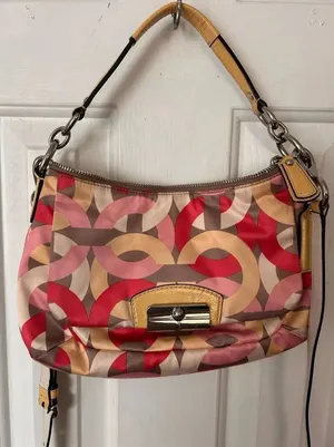 Coach vintage Y2K purse pink yellow white tan crossbody or shoulder bag 11x7 inc thumbnail 1