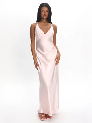 $115 NWT Selfie Leslie Marlie Side Pleat Maxi Dress Blush, L thumbnail 2