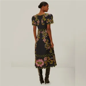 Farm Rio Black Ravenala Short Sleeve Maxi Dress XS thumbnail 11