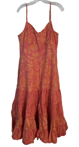 Fresh Produce Floral Tiered Maxi Dress XL Coral Orange Cotton‎ V-Neck 10310 USA thumbnail 1