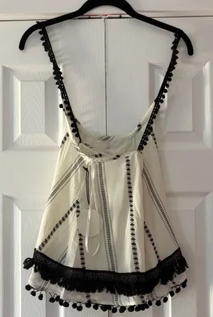 Tularosa Ivory Black Embroidered Pom‎ Pom Tassel Camisole Top XS Boho thumbnail 1
