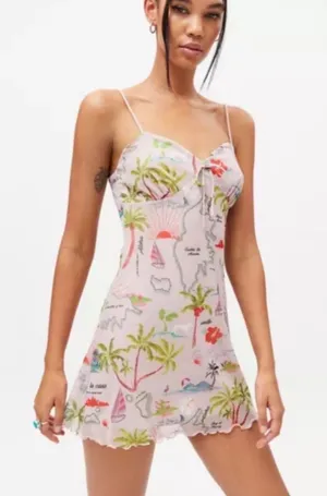 URBAN OUTFITTERS Spaghetti Straps Island Paradise Mini Dress thumbnail 1