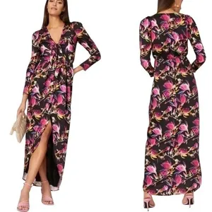 DELFI Collective Floral Ruched Maxi‎ Dress Front Slit Small Wedding Guest thumbnail 12