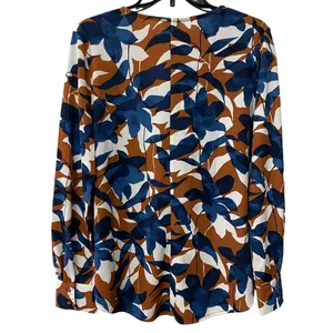 Ann Taylor Factory Women Rusty Orange White Blue Floral Blouse Long Sleeve Sz L thumbnail 2