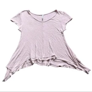 Anthropologie Lazy Sundays Pink‎ Waffle Knit Asymmetrical Hem Top thumbnail 1
