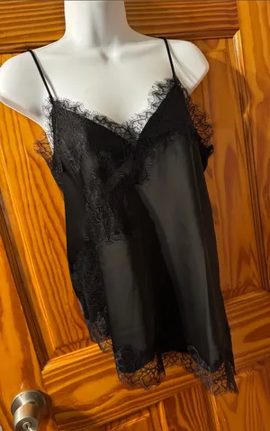 Rachel Zoe Black Satin Lace-Trim Chemise thumbnail 1