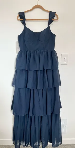 NWT Navy Blue Sleeveless Ruffle Bridesmaid Dress- Size 10 thumbnail 1