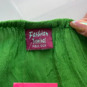 Fashion Terminal Cotton Boho Beachy Relaxed One Shoulder Kaftan Tunic Free Green thumbnail 9