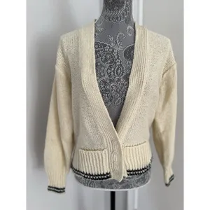 Vintage 80s Scenario Sz: L cream V-neck button-front knit cardigan Pockets thumbnail 4