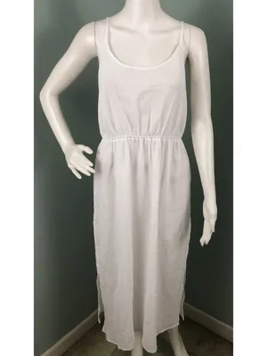 NWT Women's Sunn Lab Swim White Cinch Waist Cover-Up Dress Sz Medium thumbnail 3