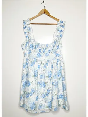 ARULA Alexa Blue Floral Bow Back Ruffle Mini Dress Size 2X thumbnail 3