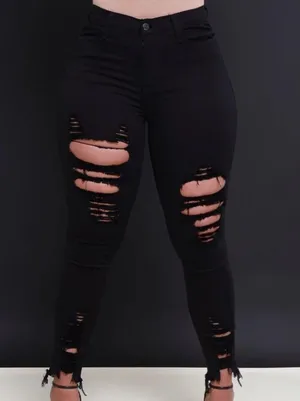 Rue 21 Black Ripped Stretchy Jeans thumbnail 1