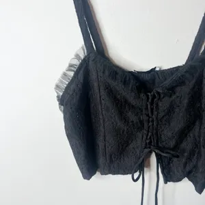 ZARA Tulle Lace Up Black Crop Tank Top thumbnail 3
