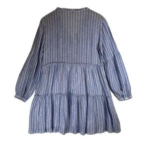Rails Everly Ludlow Stripe Tiered Linen‎ Blend Mini Dress Blue White Small thumbnail 2