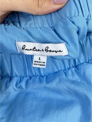 Hunter & Brown Blue Tiered Maxi Skirt Cotton Lined Elastic Waist Size Large thumbnail 3