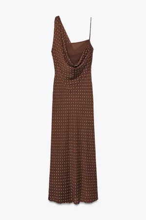Zara Elegant Brown Polka Dot Cowl Neck Maxi Dress thumbnail 8