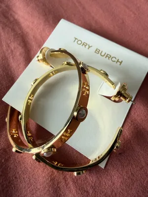 Tory Burch | Gold Plated Logo & Pearl Hoop Earrings thumbnail 1