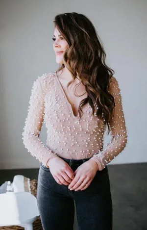 Salt Nude Sheer Pearl Bodysuit thumbnail 1