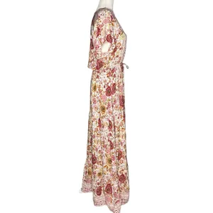 Vivimos Floral Maxi Dress L Prairie Flowy Relaxed Romantic Henley Elastic Waist thumbnail 8